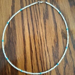 Necklace Mother Of Pearl and Turquoise Beaded 18"